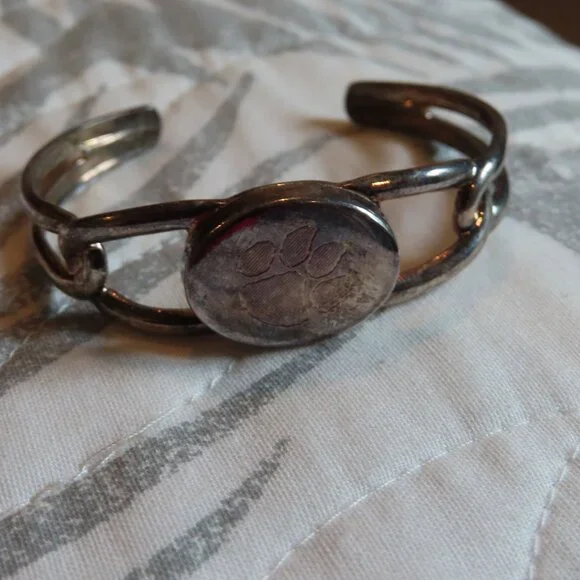 Paw Print silver cuff bracelet (Clemson Tigers) - Picture 3 of 5